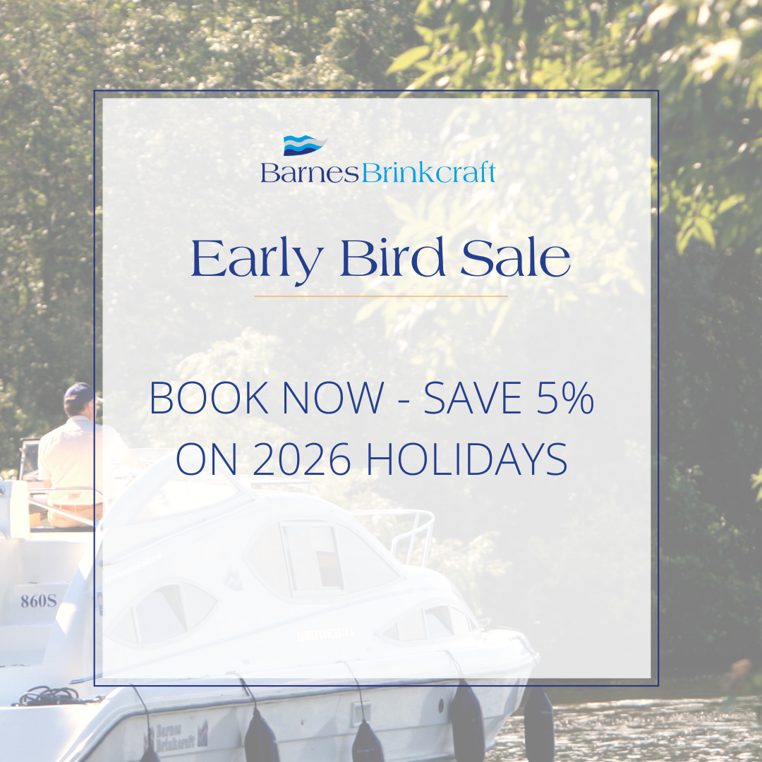 Early Bird sale, save 5% on boating holidays booked in January 2026
